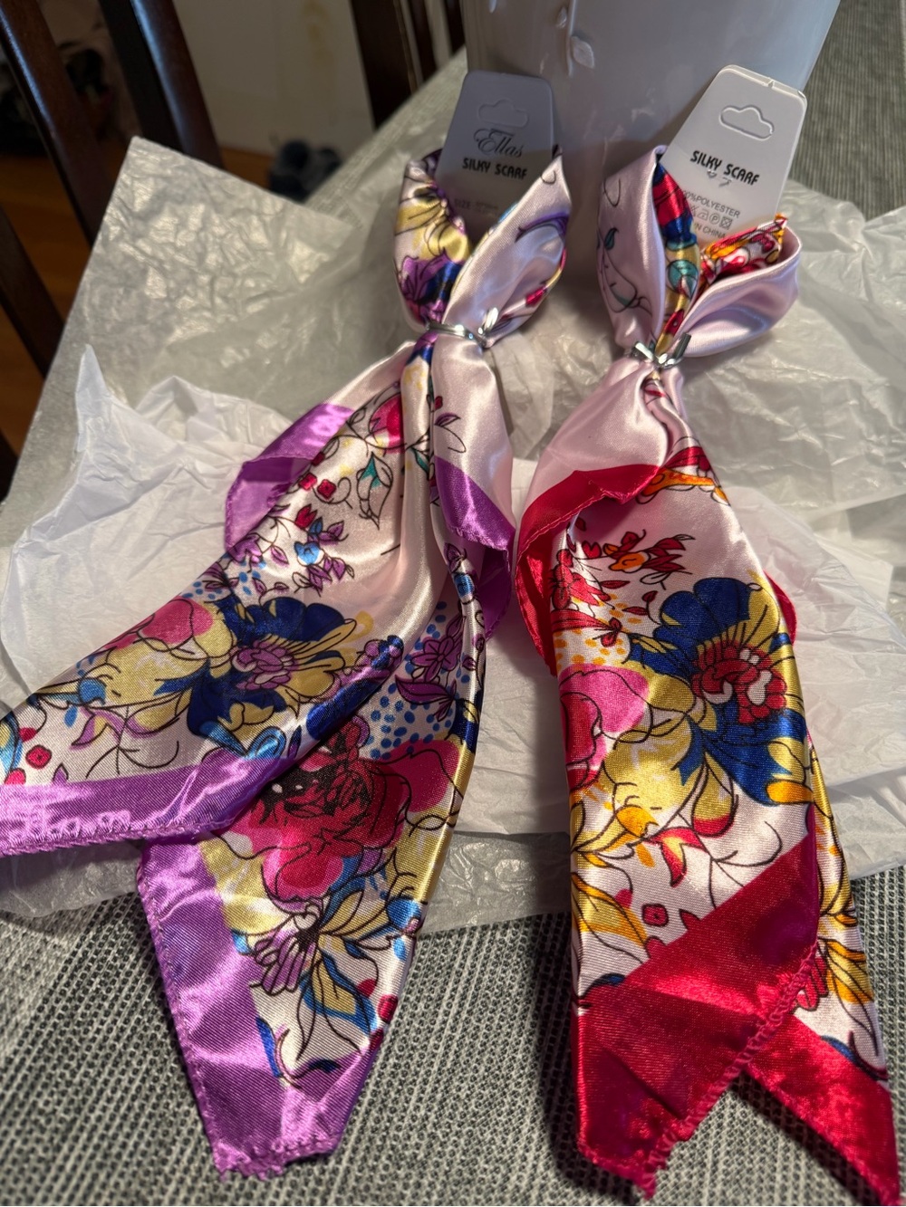 Silky Floral Bag  Scarves in Pink & Purple